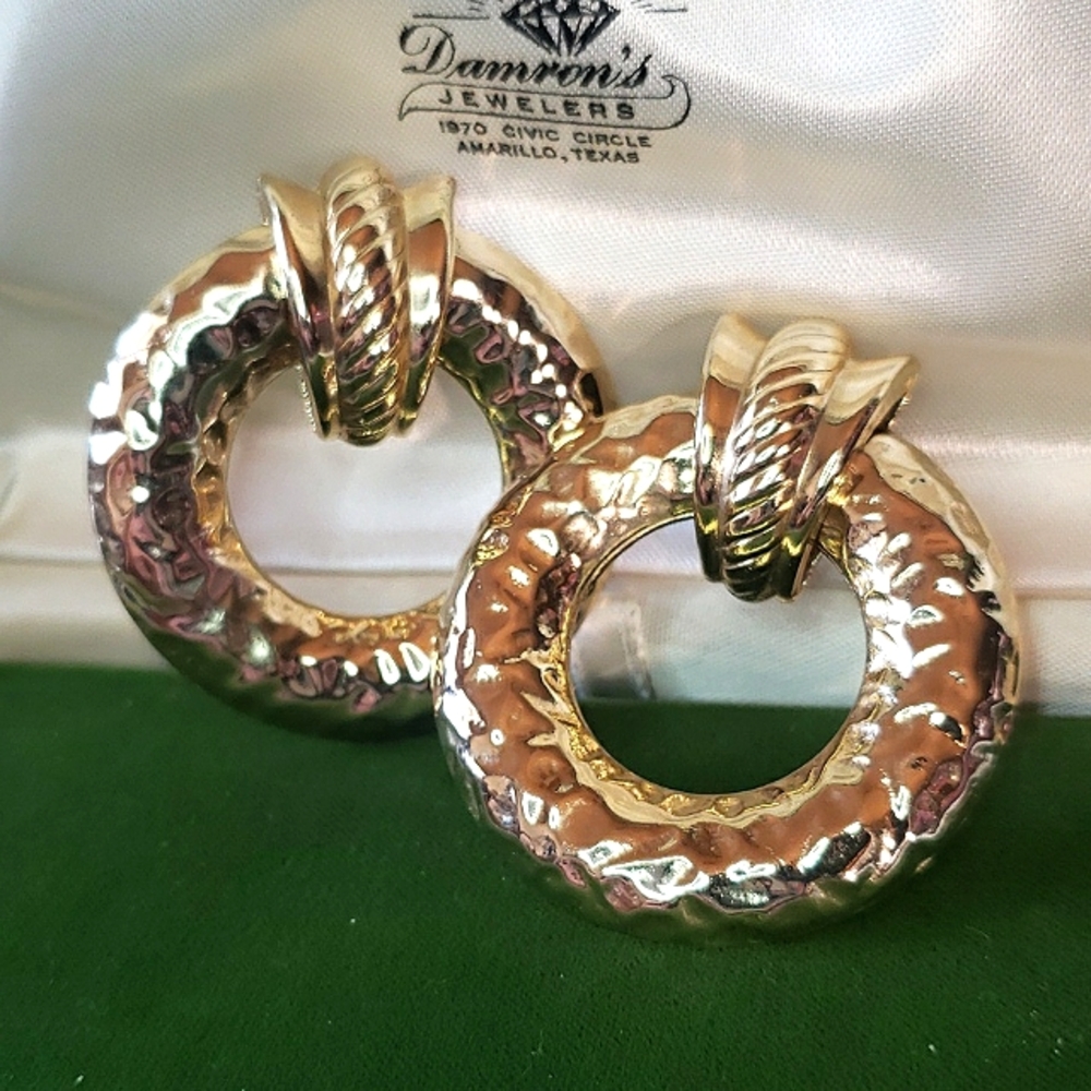 Huge Hammered Gold Door Knocker Hoop Earrings ~Runway Couture